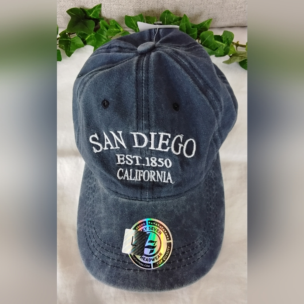 San Diego California Embroidered Lucky Seven Distressed Navy Cap